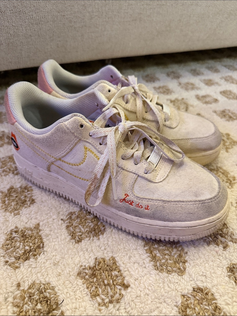 Nike Air Force 1s - Special Sneakers with Pink Heel Orange Accents